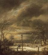 Jacob van Ruisdael Winter Landscape with a Lamp-post and and a Distant view of Haarlem oil painting